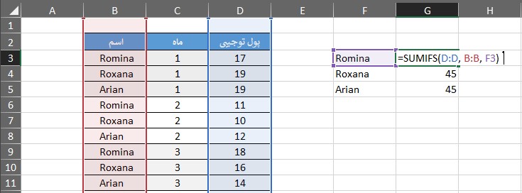 جمع زدن شرطی در اکسل با SUMIFS